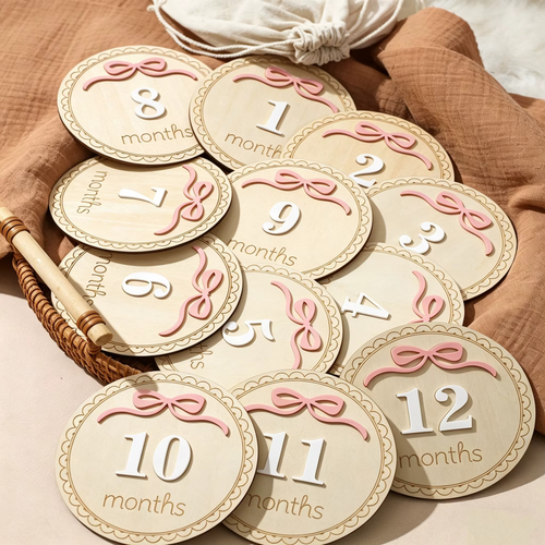12PCS Wooden Baby Milestone Cards 1-12 Months – Monthly Milestone Discs for Newborn Photography – Baby Keepsake Memory Markers – Baby Shower Gift & Photo Props