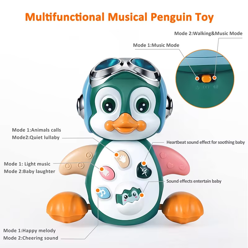 Baby Crawling Toys Musical Penguin Infant Moving Walking Dancing Toys with Light Toddler Interactive Development Tummy Time Gift