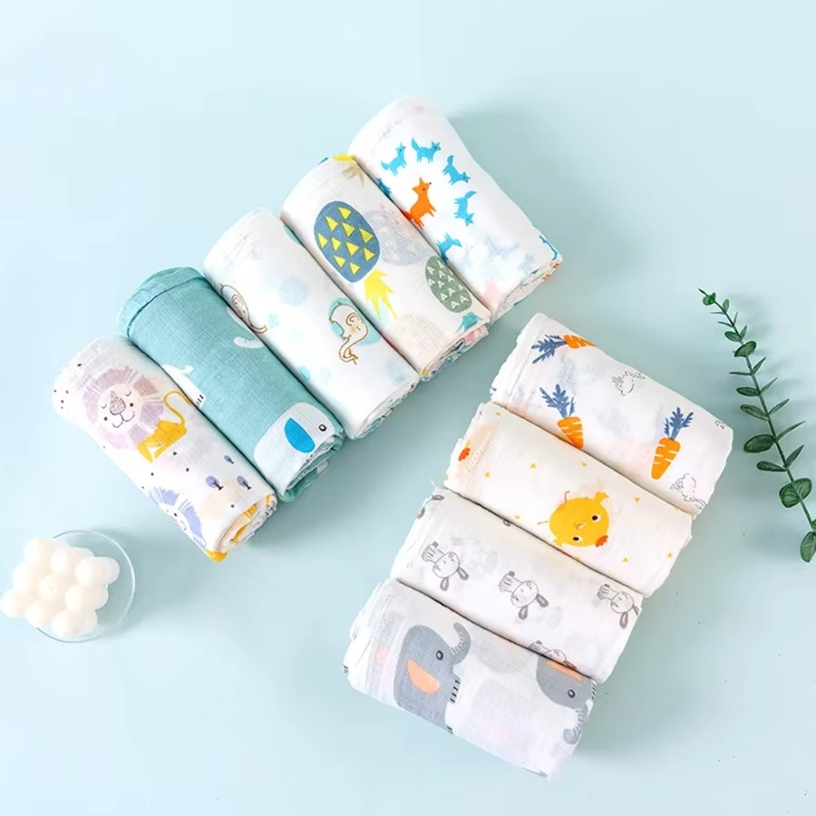 Baby Swaddle Blanket – 2-Layer Cotton Muslin Baby Blanket – Soft Newborn Summer Receiving Blanket, Quick-Dry Bath Towel & Stroller Cover for Infants
