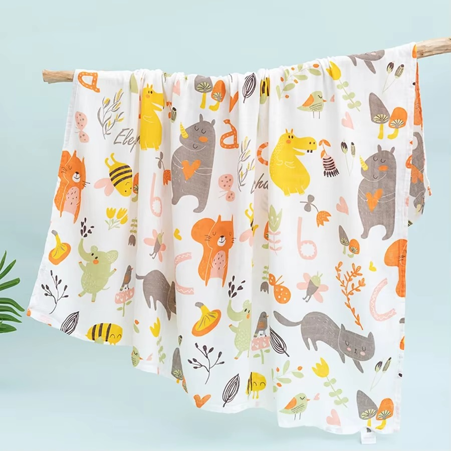 Baby Swaddle Blanket – 2-Layer Cotton Muslin Baby Blanket – Soft Newborn Summer Receiving Blanket, Quick-Dry Bath Towel & Stroller Cover for Infants
