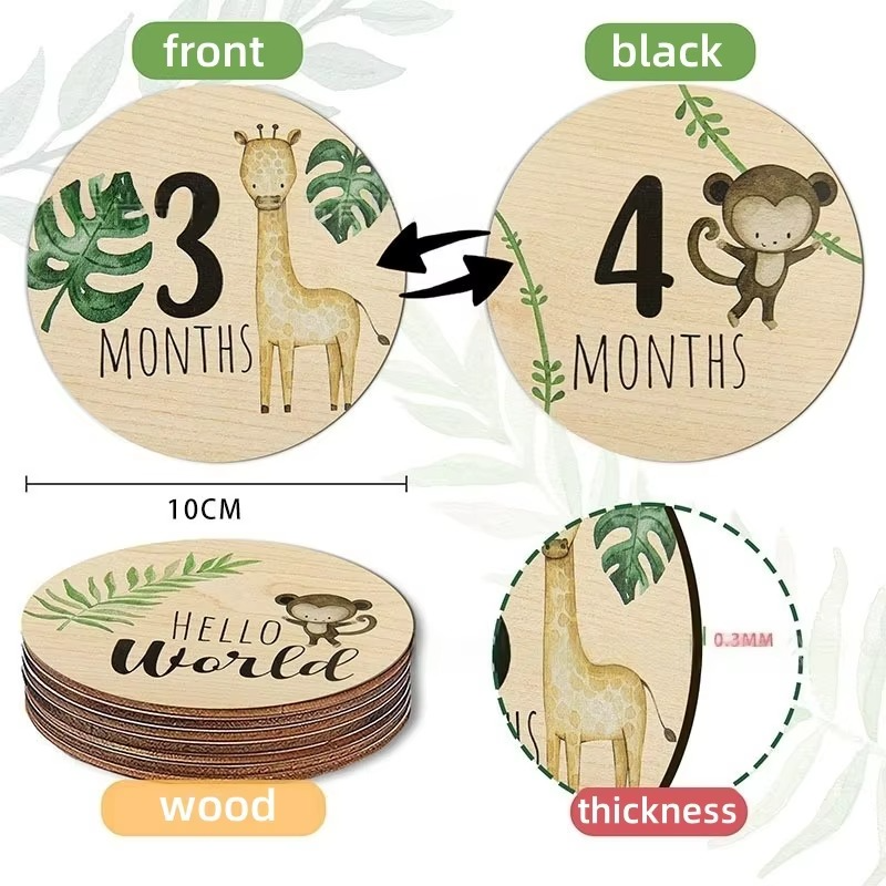 7PCS Wooden Baby Monthly Milestone Cards with Announcement Sign – Newborn Milestone Markers 0-12 Months – Pregnancy Announcement & Baby Shower Gift for Boys and Girls