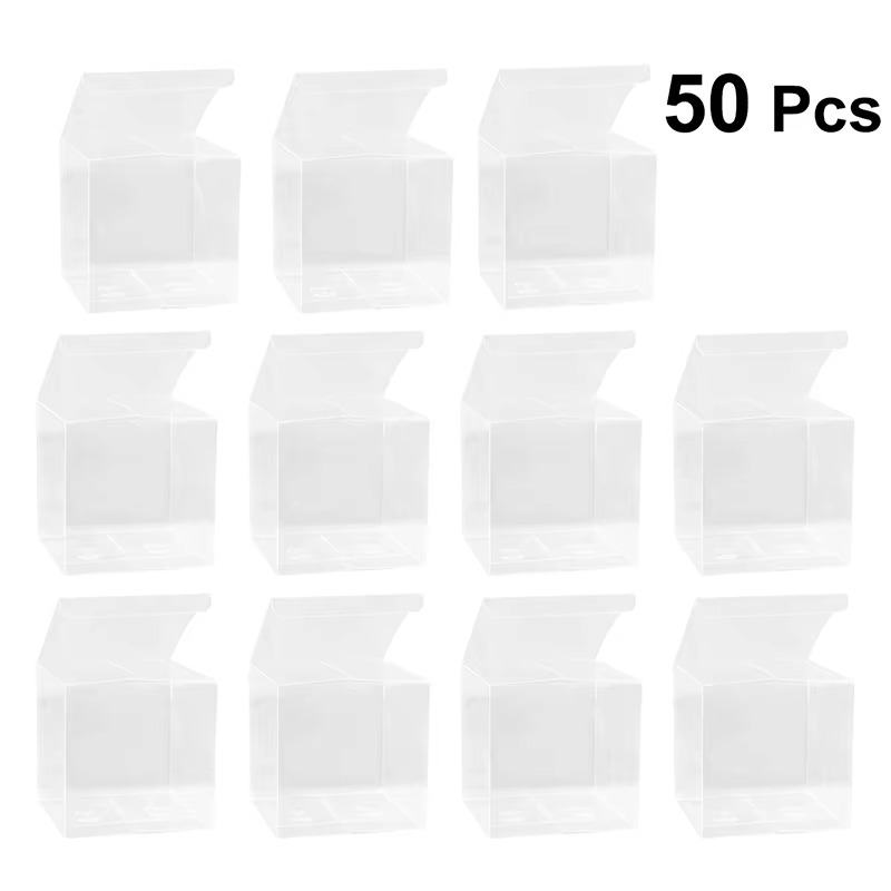 50PCS Transparent Gift Boxes – Clear PVC Favor Boxes 5x5x5cm – Wedding Candy Boxes for Party Favors, Candles, Treats & Gift Packaging