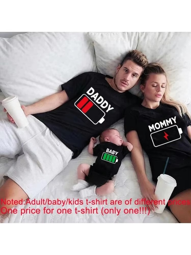 Kawaii Battery Print Family Matching Shirts – Daddy Mommy Daughter Son Baby Matching T-Shirts – Cotton Dad Mom and Me Family Outfits – Cute Family Look Tees