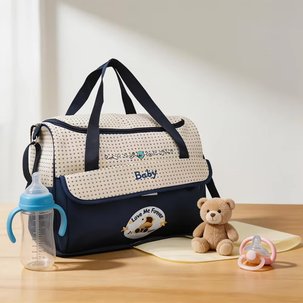 Lightweight Waterproof Mommy Diaper Bag – Large Capacity Cartoon Bear Shoulder Tote – Portable Crossbody Baby Bag for Travel, Nursing & Baby Essentials