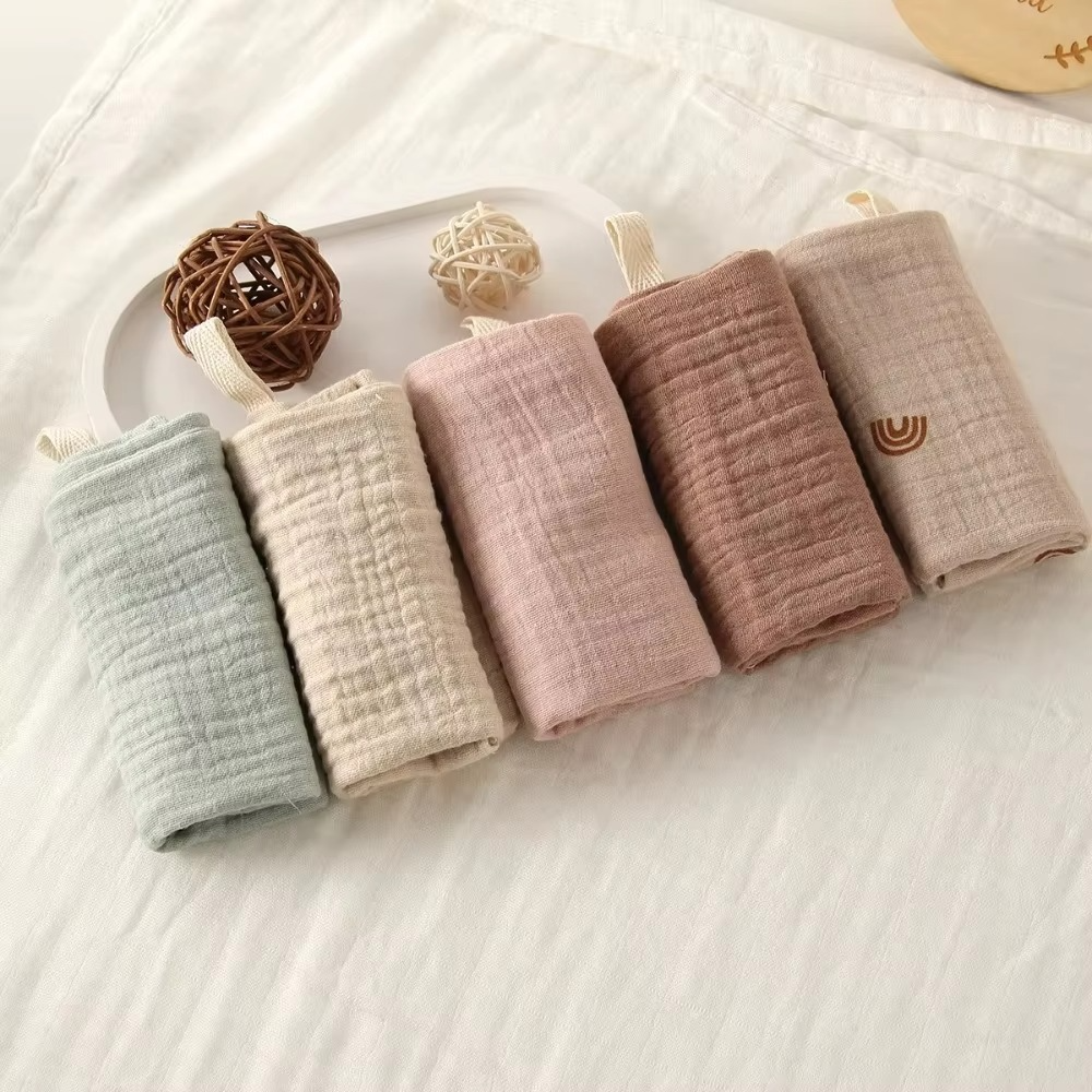 5Pcs 6-Layer Pure Cotton Baby Cotton Washcloth Soft Gauze Cotton Newborn Burp Cloth Absorbent Baby Towels Square Towels
