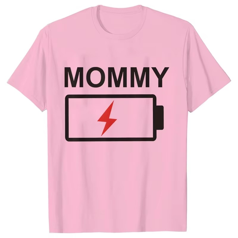 Battery Print Family Matching Shirts – Daddy Mommy Daughter Son Baby Matching T-Shirts – Dad Mom and Me Family Party Clothes – Funny Family Graphic Tees