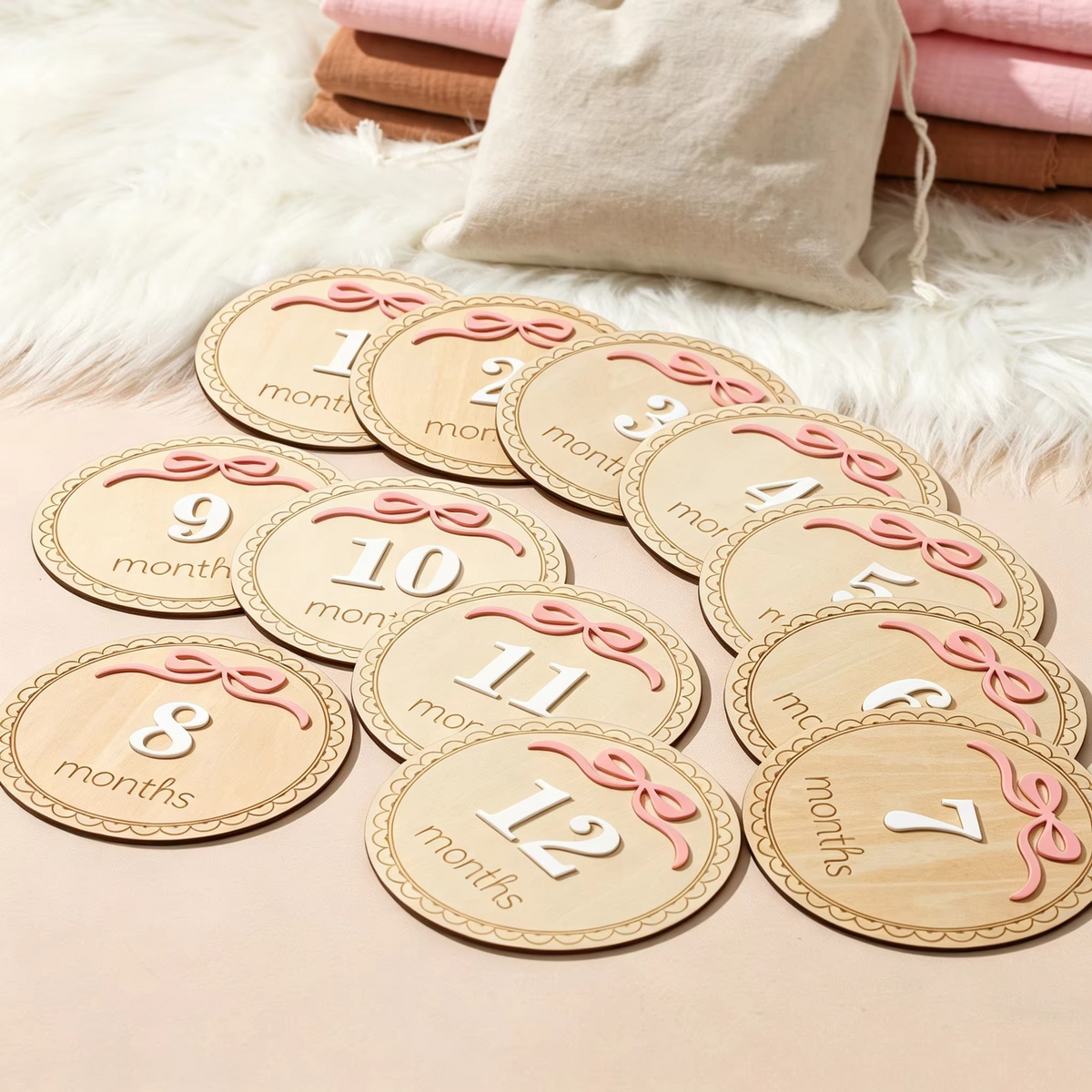 12PCS Wooden Baby Milestone Cards 1-12 Months – Monthly Milestone Discs for Newborn Photography – Baby Keepsake Memory Markers – Baby Shower Gift & Photo Props