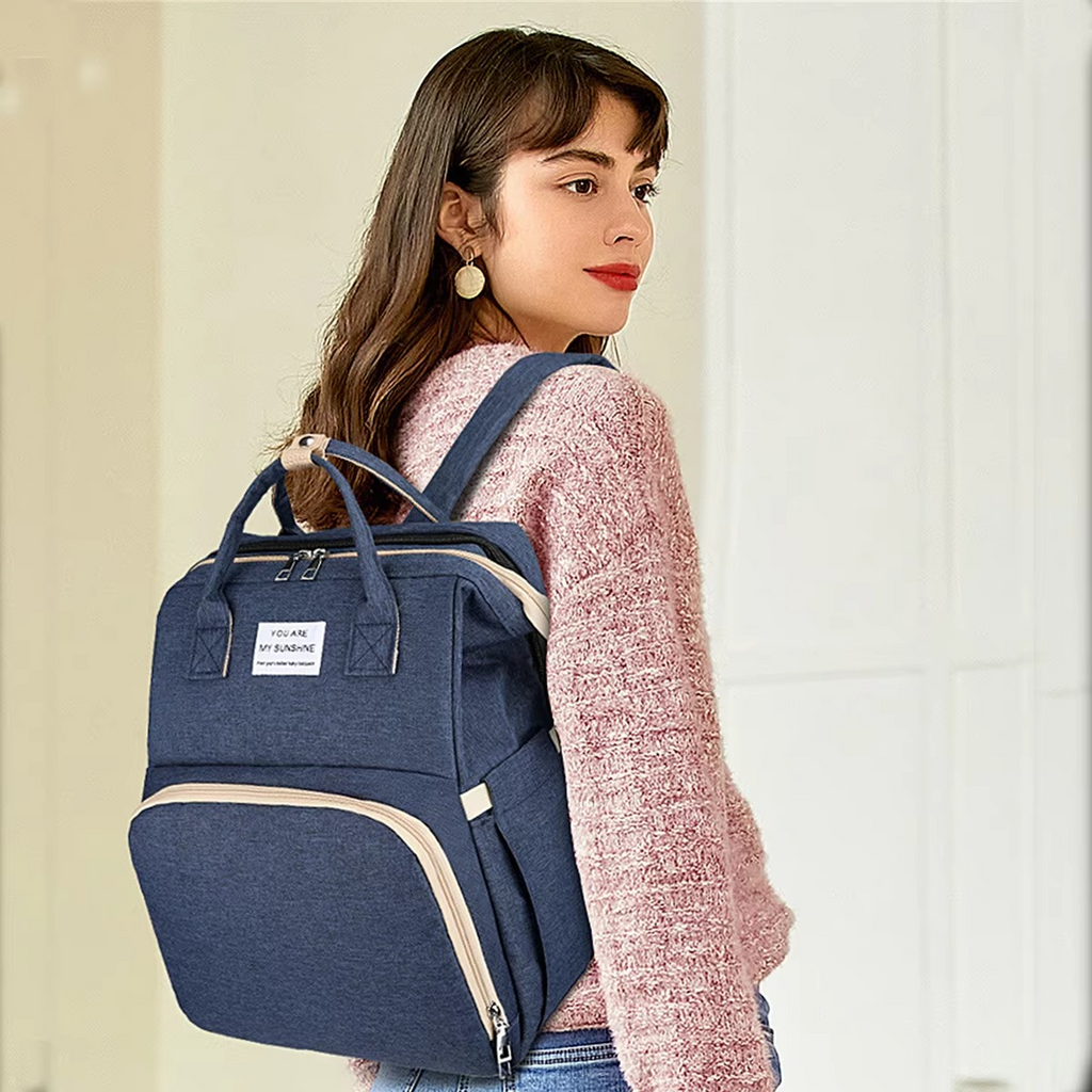 Foldable Diaper Bag Backpack with Changing Station – Portable Baby Bed, Insulated Bottle Pockets & Large Capacity Multifunction Mommy Backpack