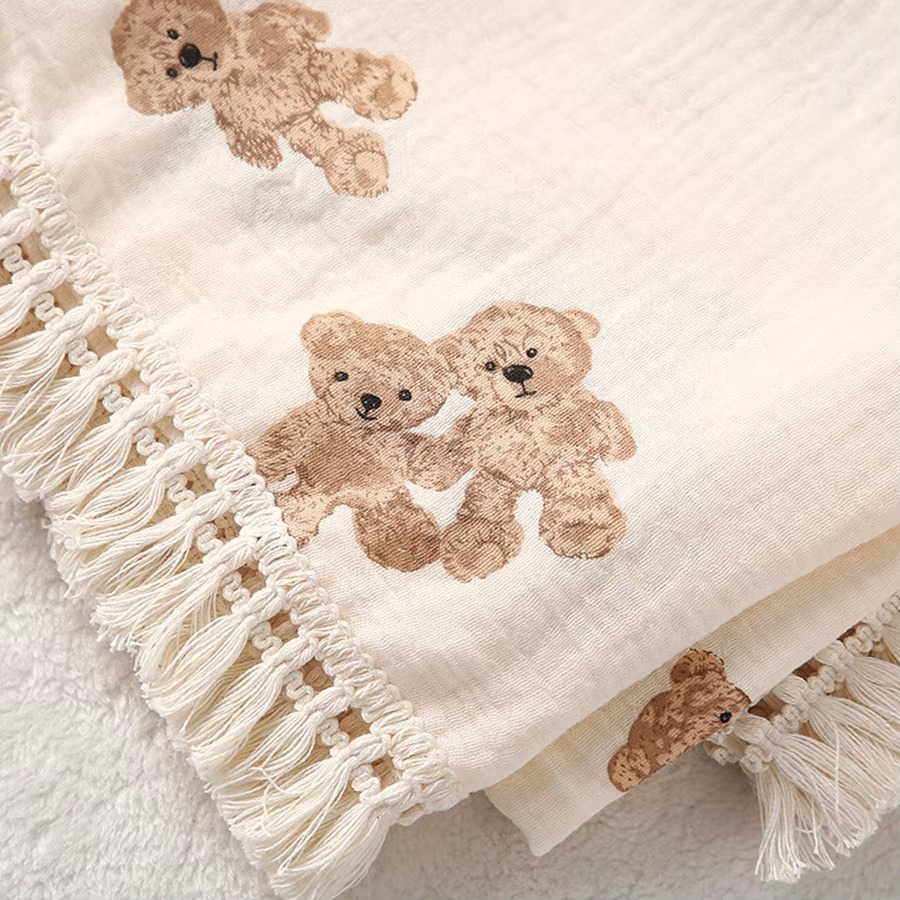 Baby Swaddle Blanket – Pure Cotton Muslin Wrap – Soft Newborn Receiving Blanket with Tassel – Breathable Crib Bedding & Stroller Cover for Infants