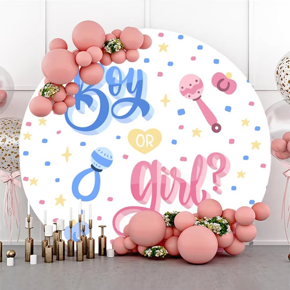 Newborn Gender Reveal Party Backdrop – Boy Or Girl Round Photography Background – Baby Shower Photocall Decor Banner – Photo Studio Props for Pregnancy Announcement