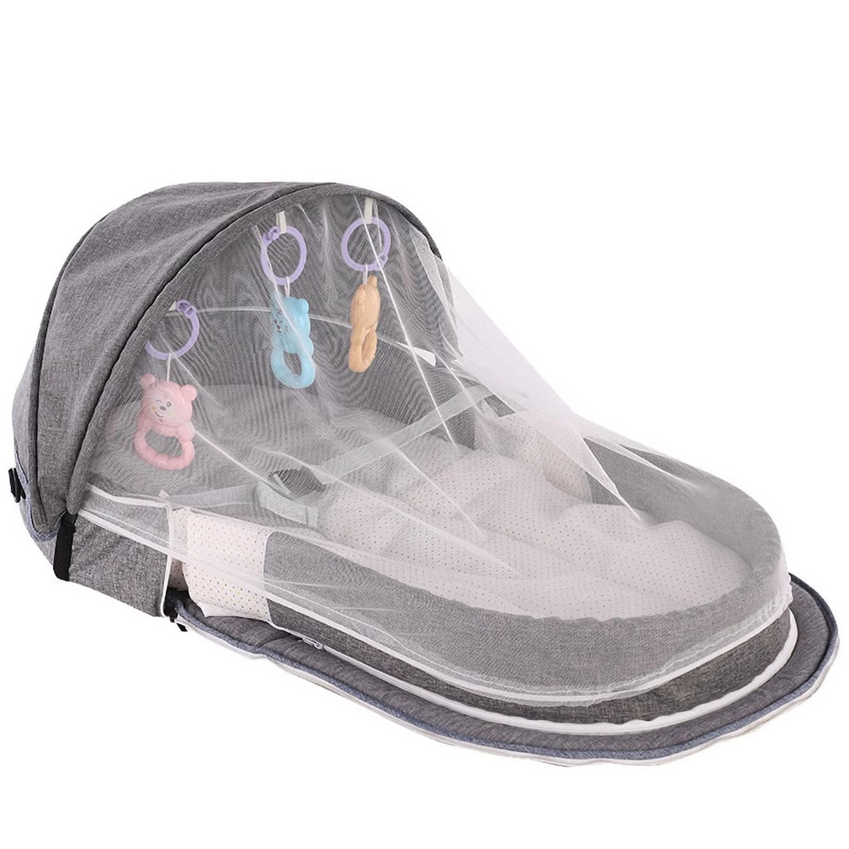 Portable Folding Baby Bed with Mosquito Net & Sun Canopy – Baby Nest Travel Crib – Foldable Infant Bassinet for Home, Travel & Camping