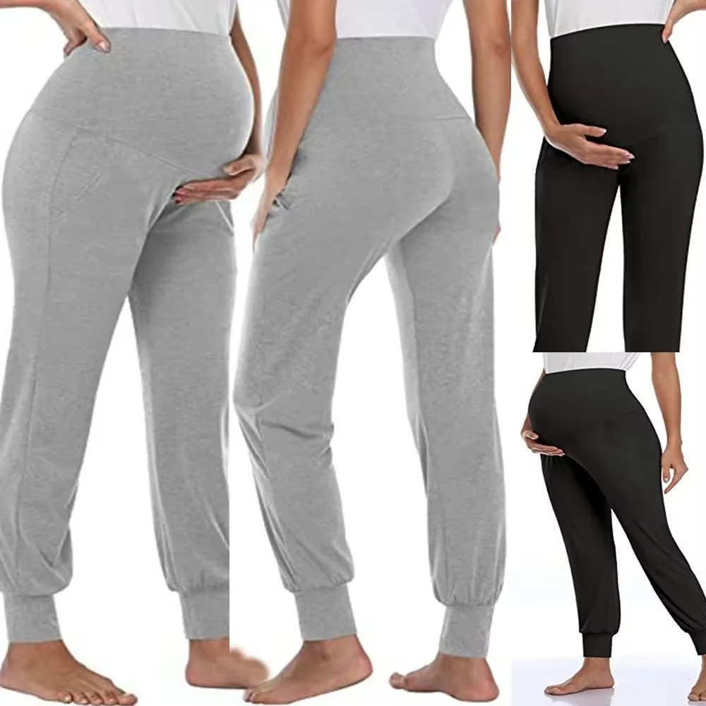 Spring Maternity Casual Pants for Women – High Waist Stretch Pregnancy Joggers with Pockets – Comfortable Lounge Trousers for Pregnant Women