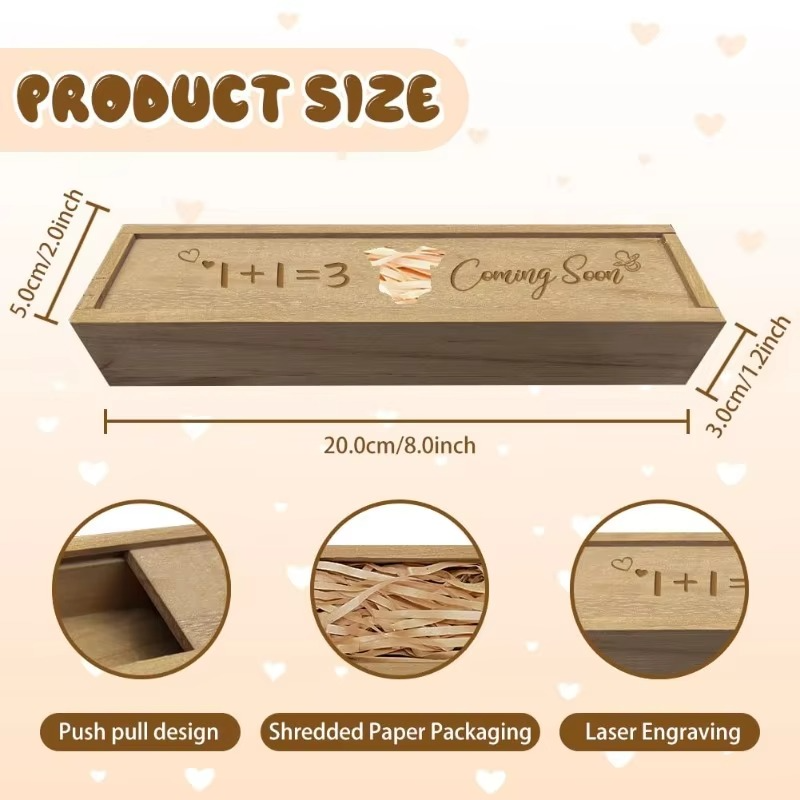 1PC Pregnancy Announcement Wooden Keepsake Box – Pregnancy Test Reveal Box with Slide Cover – Surprise Baby Announcement Gift for Dad, Grandparents & Family