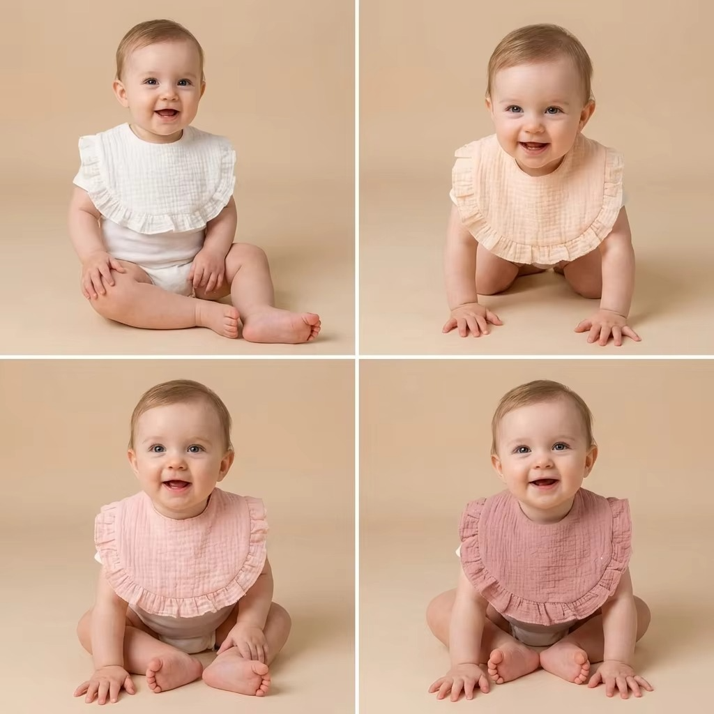 3PCS Newborn Cotton Ruffle Bib Set – Soft Baby Drool Bibs, Burp Cloths & Saliva Towels – Cute Feeding Bibs for Infants & Toddlers
