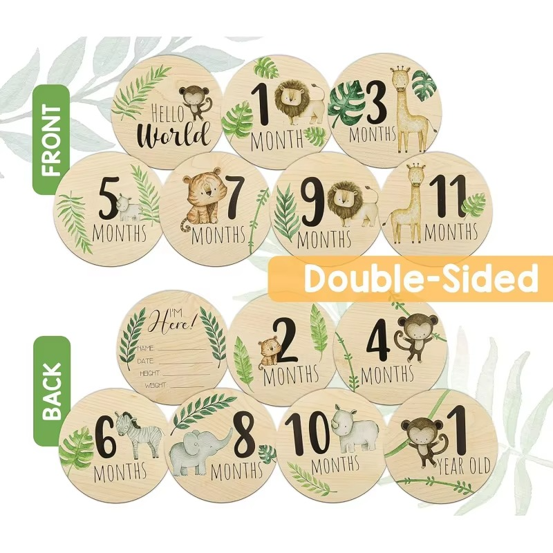 7PCS Wooden Baby Monthly Milestone Cards with Announcement Sign – Newborn Milestone Markers 0-12 Months – Pregnancy Announcement & Baby Shower Gift for Boys and Girls