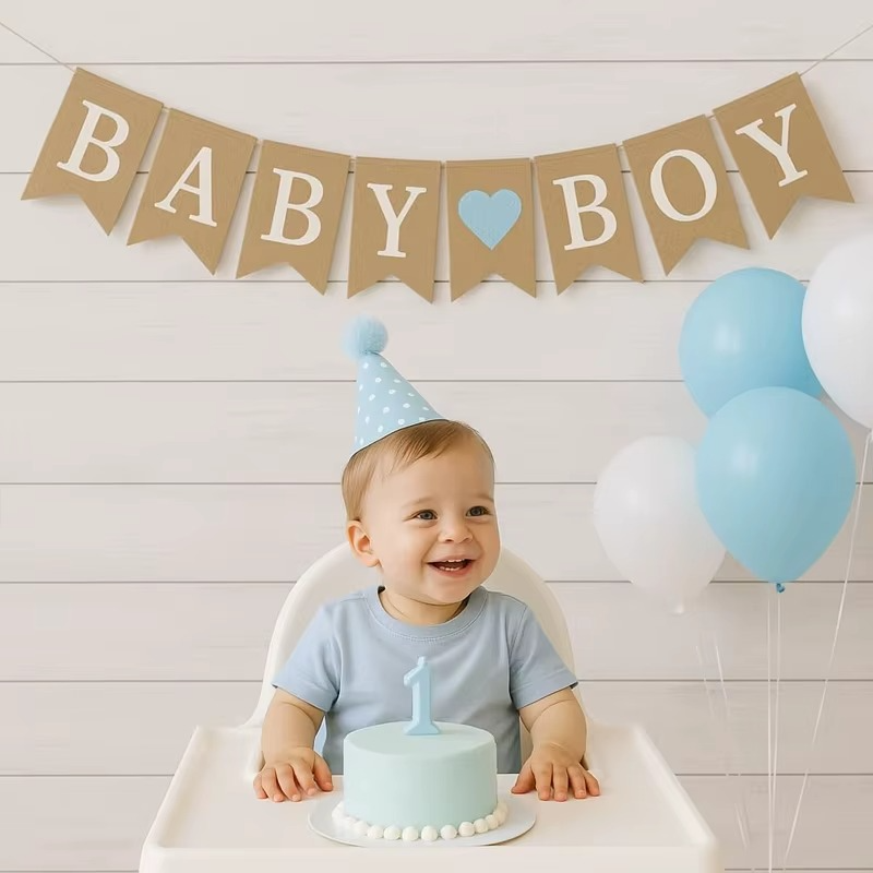 Baby Boy Banner Bunting Garland – Baby Shower Decorations for Boy – Gender Reveal Party Supplies – Pregnancy Announcement & Newborn Welcome Hanging Banner Decor