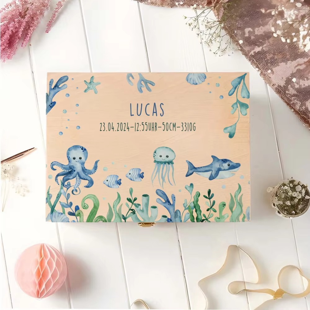 Personalized Keepsake Box with Custom Name – Animal Rainbow Wooden Memory Box for Kids – Custom Child Memory Case – Baby Shower, Birthday & Newborn Keepsake Gift