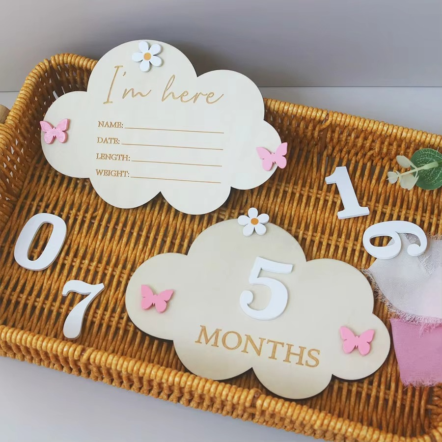 2PCS Newborn Photography Props – Wooden Baby Birth Announcement Signs – Custom Baby Name Announcement Plaques – Baby Memorial Keepsake & Baby Shower Gift
