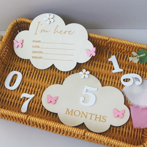 2PCS Newborn Photography Props – Wooden Baby Birth Announcement Signs – Custom Baby Name Announcement Plaques – Baby Memorial Keepsake & Baby Shower Gift