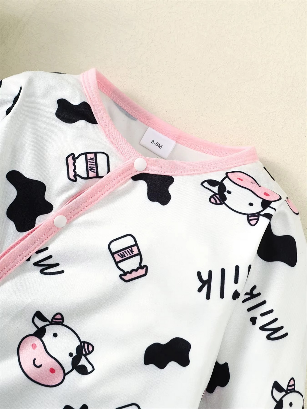 2PCS Newborn Baby Girl Cow Print Jumpsuit Set – Long Sleeve Bodysuit Romper with Headband – Cute Toddler Outfit for Spring & Autumn (0–18 Months)