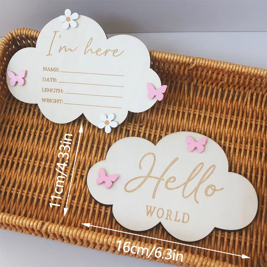 2PCS Newborn Photography Props – Wooden Baby Birth Announcement Signs – Custom Baby Name Announcement Plaques – Baby Memorial Keepsake & Baby Shower Gift