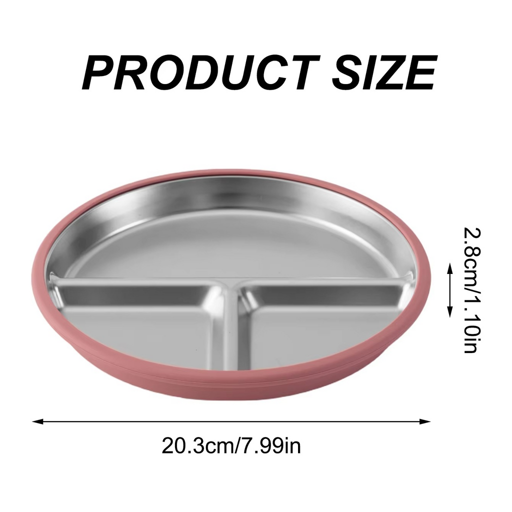 Color Kids Stainless Steel Suction Plate – Detachable Food-Grade Silicone Base – Baby Feeding Plate for Toddlers, Non-Slip Divided Tableware