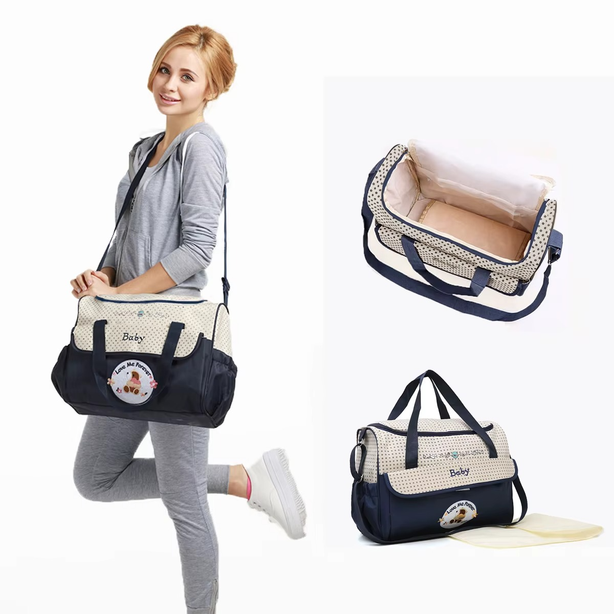 Lightweight Waterproof Mommy Diaper Bag – Large Capacity Cartoon Bear Shoulder Tote – Portable Crossbody Baby Bag for Travel, Nursing & Baby Essentials