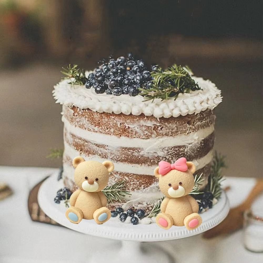 Gender Reveal Bear Cake Topper – Cute Bear Cake Decoration for Boy or Girl Baby Shower – Gender Reveal Party Supplies – Baby Birthday Cake Decor