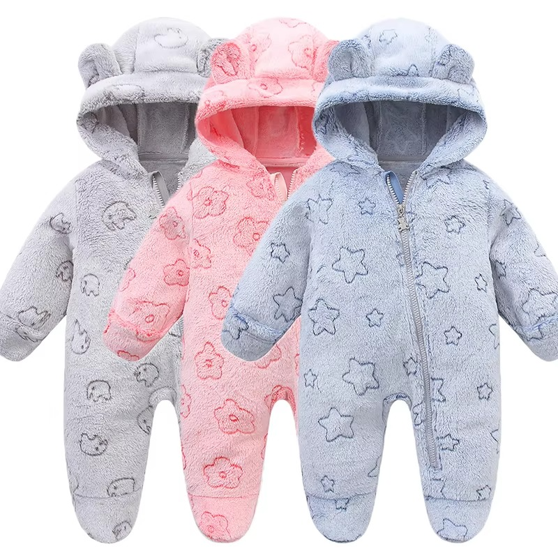 Soft Newborn Baby Flannel Jumpsuit – Warm Autumn Winter Bodysuit Romper – Cartoon Infant Outfit for Baby Boys & Girls (0–12 Months)