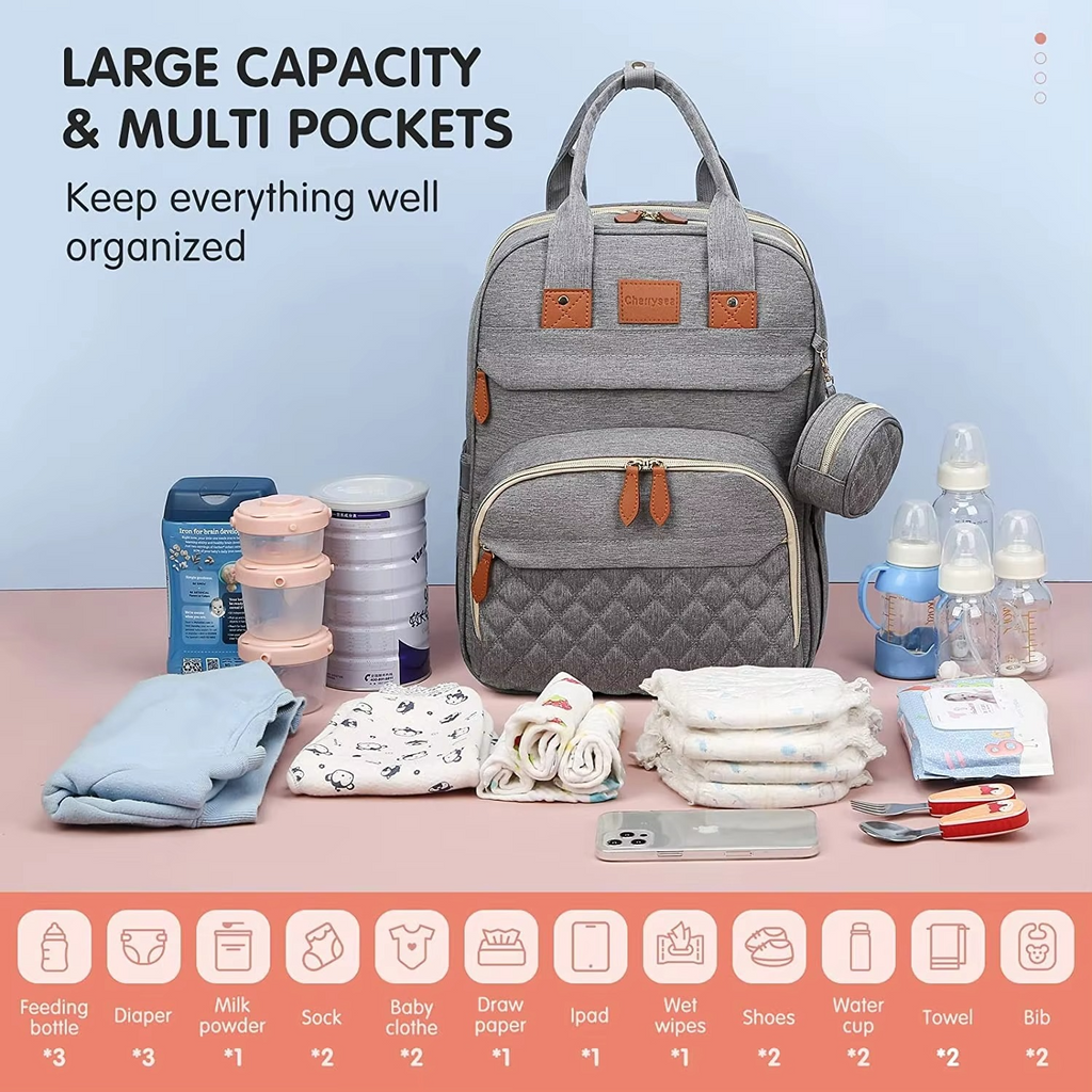 3-in-1 Diaper Bag Backpack with Foldable Baby Bed – Waterproof Travel Maternity Bag with Changing Station & USB Charging Port – Multifunction Baby Nappy Backpack