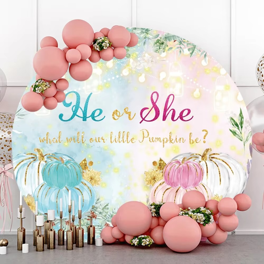 Newborn Gender Reveal Party Backdrop – Boy Or Girl Round Photography Background – Baby Shower Photocall Decor Banner – Photo Studio Props for Pregnancy Announcement