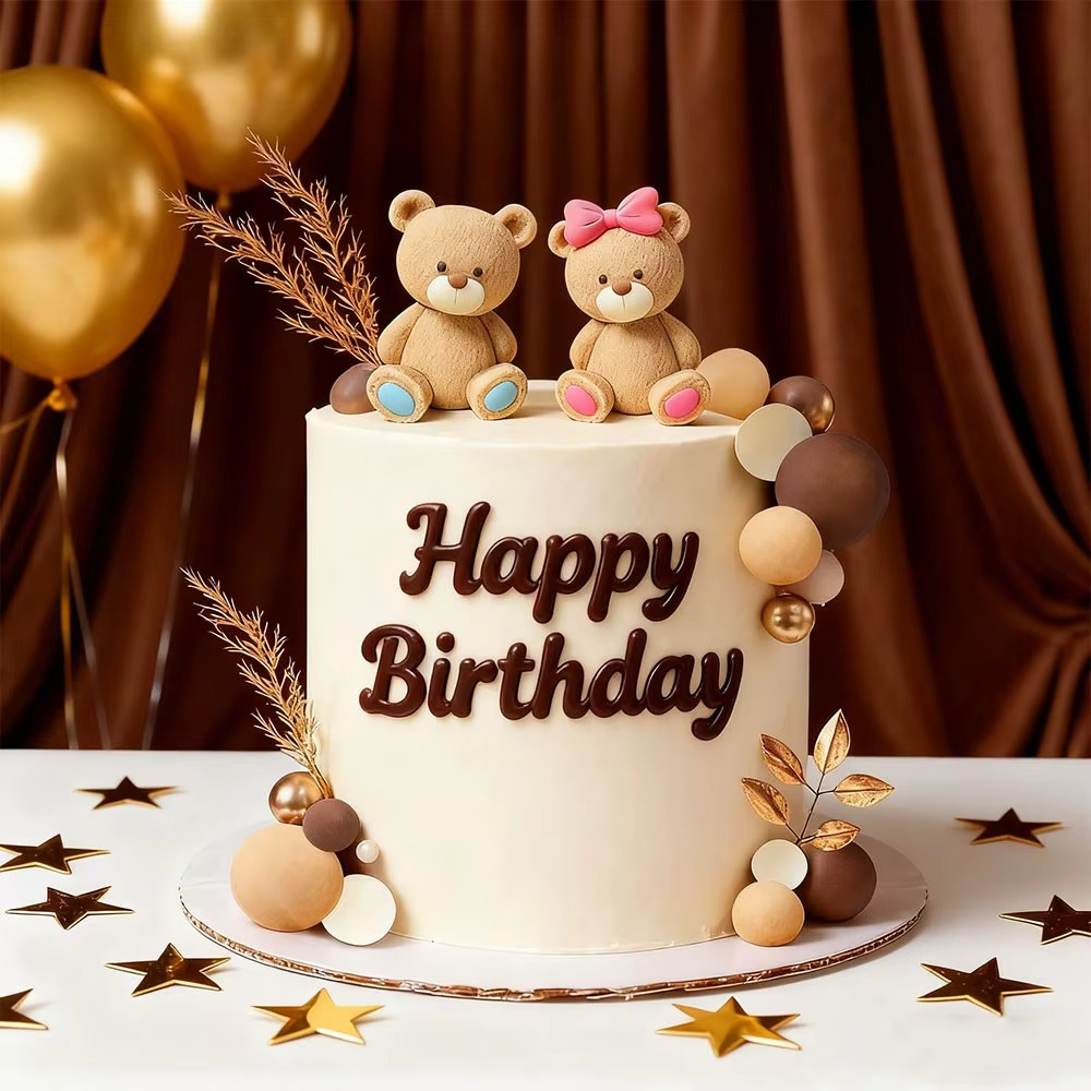 Gender Reveal Bear Cake Topper – Cute Bear Cake Decoration for Boy or Girl Baby Shower – Gender Reveal Party Supplies – Baby Birthday Cake Decor
