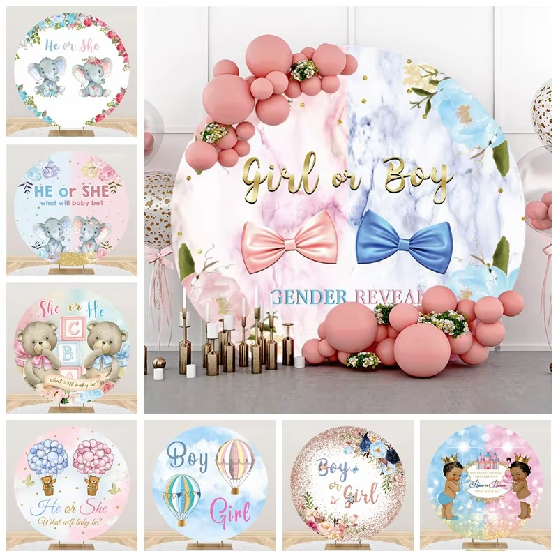 Newborn Gender Reveal Party Backdrop – Boy Or Girl Round Photography Background – Baby Shower Photocall Decor Banner – Photo Studio Props for Pregnancy Announcement