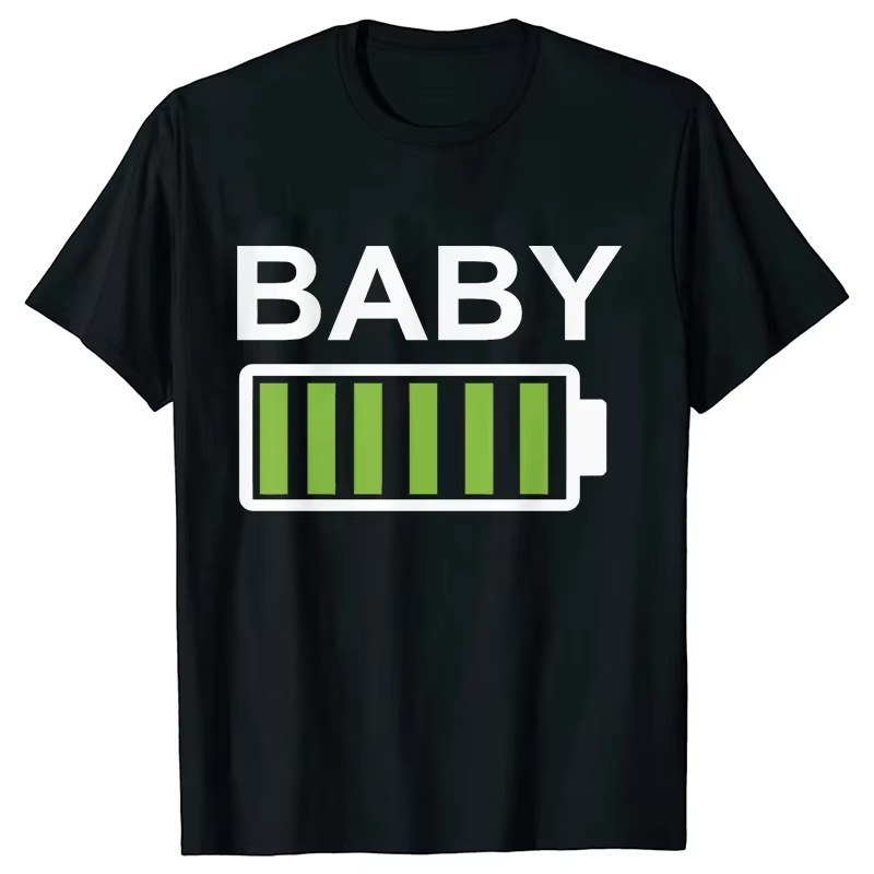 Battery Print Family Matching Shirts – Daddy Mommy Daughter Son Baby Matching T-Shirts – Dad Mom and Me Family Party Clothes – Funny Family Graphic Tees