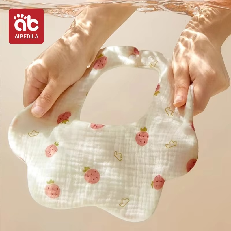 4PCS Baby Cotton Gauze Waterproof Bib Set – Soft Cartoon Infant Drool Bibs, Burp Cloths & Bandana Scarves for Baby Boys & Girls