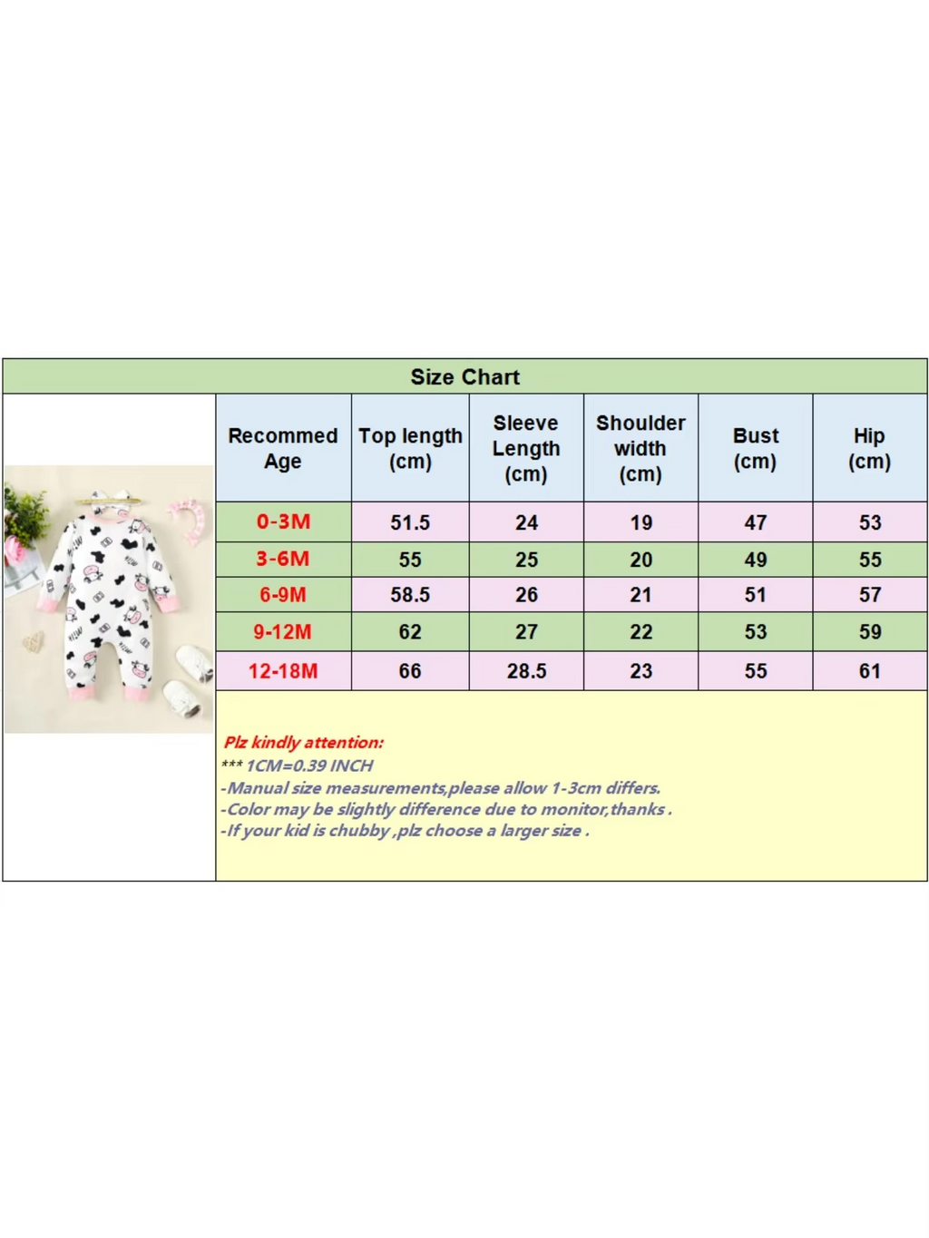2PCS Newborn Baby Girl Cow Print Jumpsuit Set – Long Sleeve Bodysuit Romper with Headband – Cute Toddler Outfit for Spring & Autumn (0–18 Months)