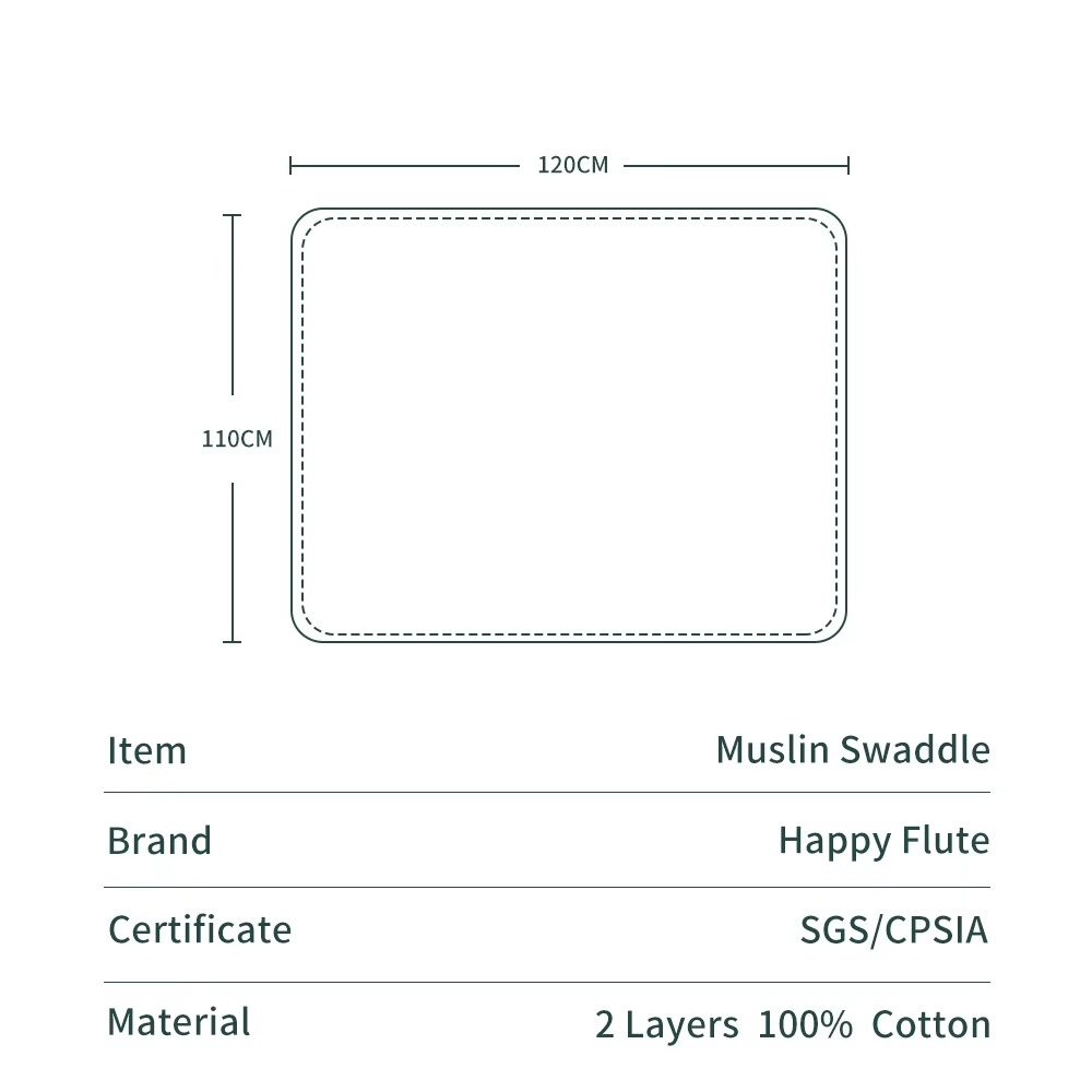 HappyFlute 1pc Baby Soft Muslin Swaddle 100% Cotton Blanket Comfortable Muslin Diaper 120*110cm For Kids