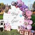 Boy or Girl Gender Reveal Round Backdrop Cover – Little Feet Baby Shower Background Banner with Balloons – Newborn Pregnancy Reveal Party Photography Decoration
