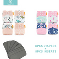 8 diapers+8 Inserts Baby Cloth Diapers One Size Adjustable Washable Reusable Cloth Nappy For Baby Girls and Boys