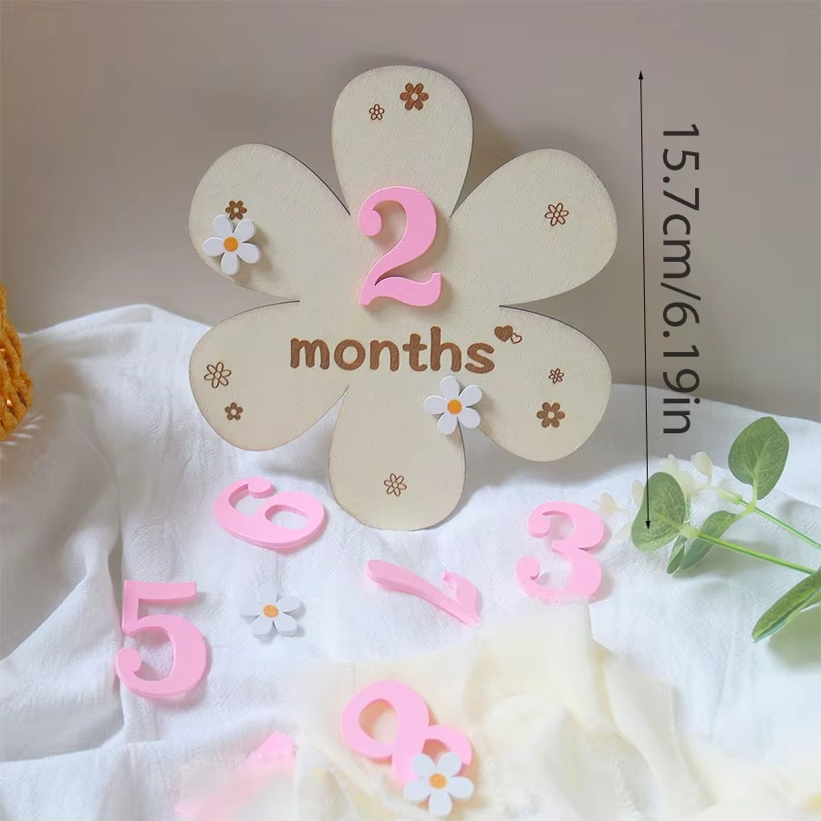 Wooden Flower Milestone Card Set – Baby Monthly Milestone Markers 1 Month to 1 Year – Pregnancy Journey Photo Props – Newborn Photography Keepsake Gift