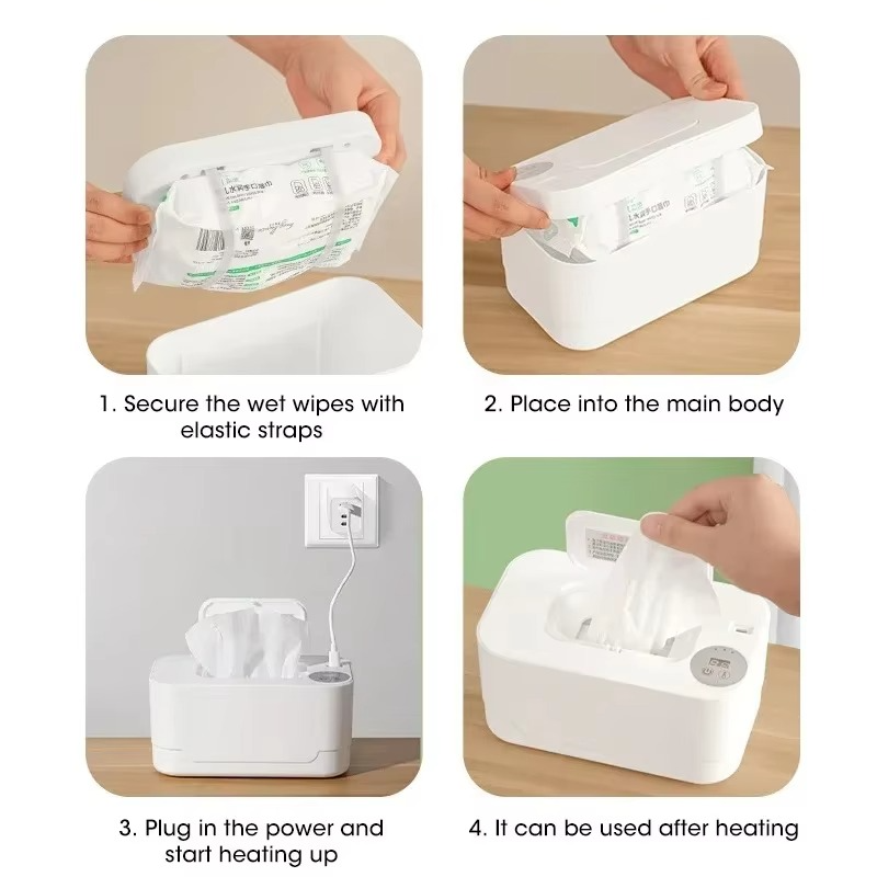 Portable Baby Wipe Warmer – USB Rechargeable Baby Wet Wipe Heater with LED Display – Adjustable Temperature Wipe Heating Box for Home & Travel