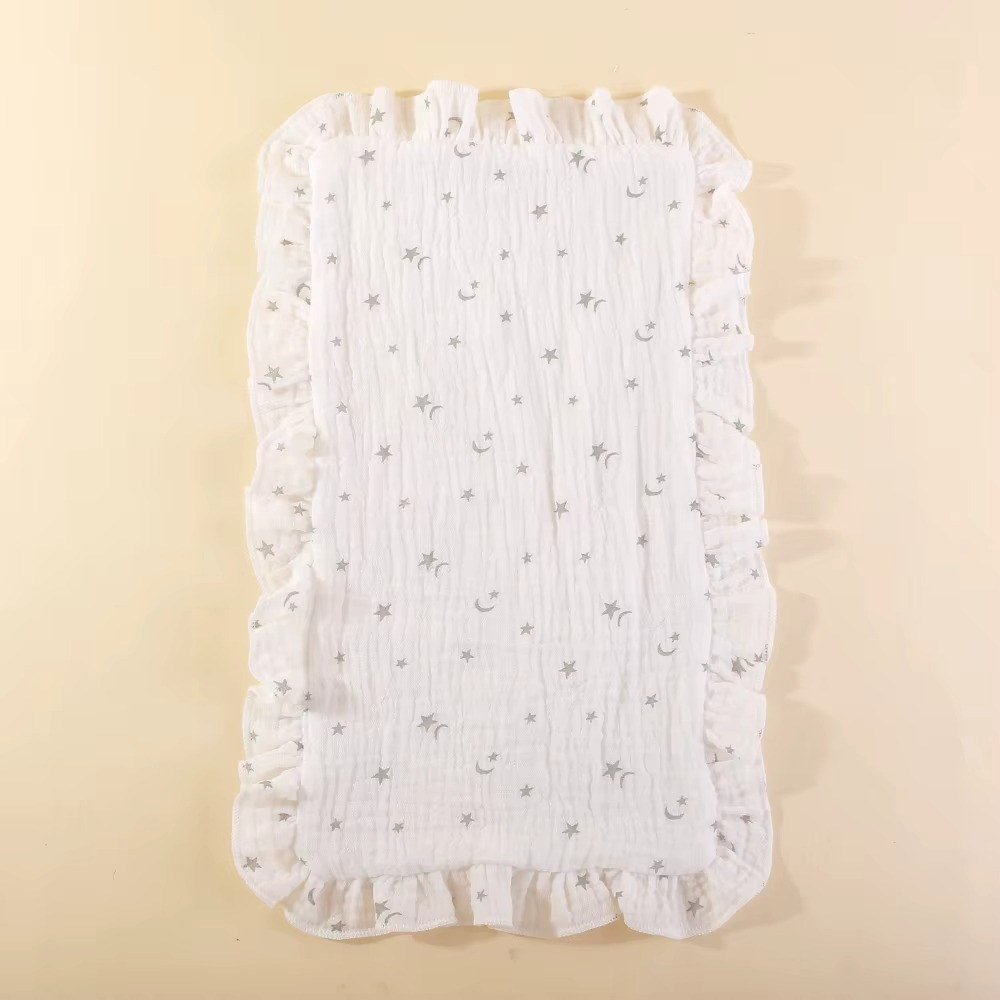 4PCS Muslin Cotton Burp Cloth Set – Soft Gauze Baby Burping Pads with Ruffled Edges – Absorbent Shoulder Cloths for Newborns & Infants