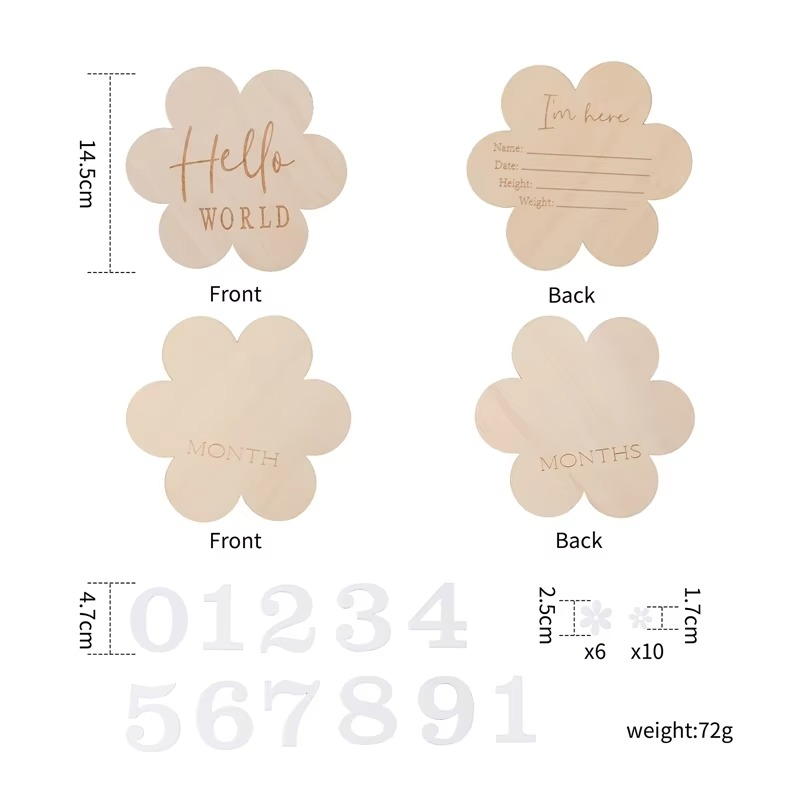 Wooden Baby Flower Shape Milestone Cards – Monthly Baby Milestone Markers for Newborn Photography – Birthday Memory Cards – Baby Birth Gift & Keepsake