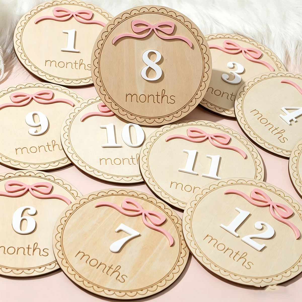 12PCS Wooden Baby Milestone Cards 1-12 Months – Monthly Milestone Discs for Newborn Photography – Baby Keepsake Memory Markers – Baby Shower Gift & Photo Props