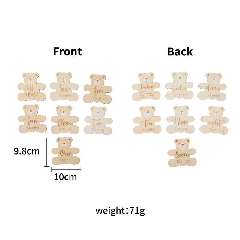7PCS Wooden Baby Milestone Cards Set – 0-12 Months Monthly Milestone Markers – Cute Bear Shape Newborn Photography Props – Baby Shower Gift & Nursery Keepsake