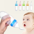 Baby Squeeze Feeding Bottle with Silicone Spoon – Soft Baby Food Feeder for Puree Feeding – Toddler Training Cutlery & Newborn Feeding Accessories