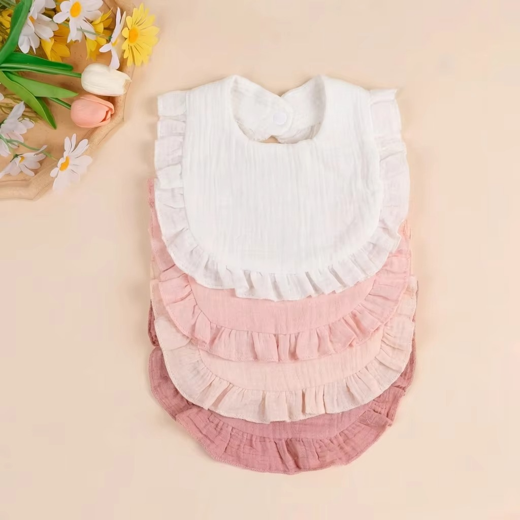 3PCS Newborn Cotton Ruffle Bib Set – Soft Baby Drool Bibs, Burp Cloths & Saliva Towels – Cute Feeding Bibs for Infants & Toddlers