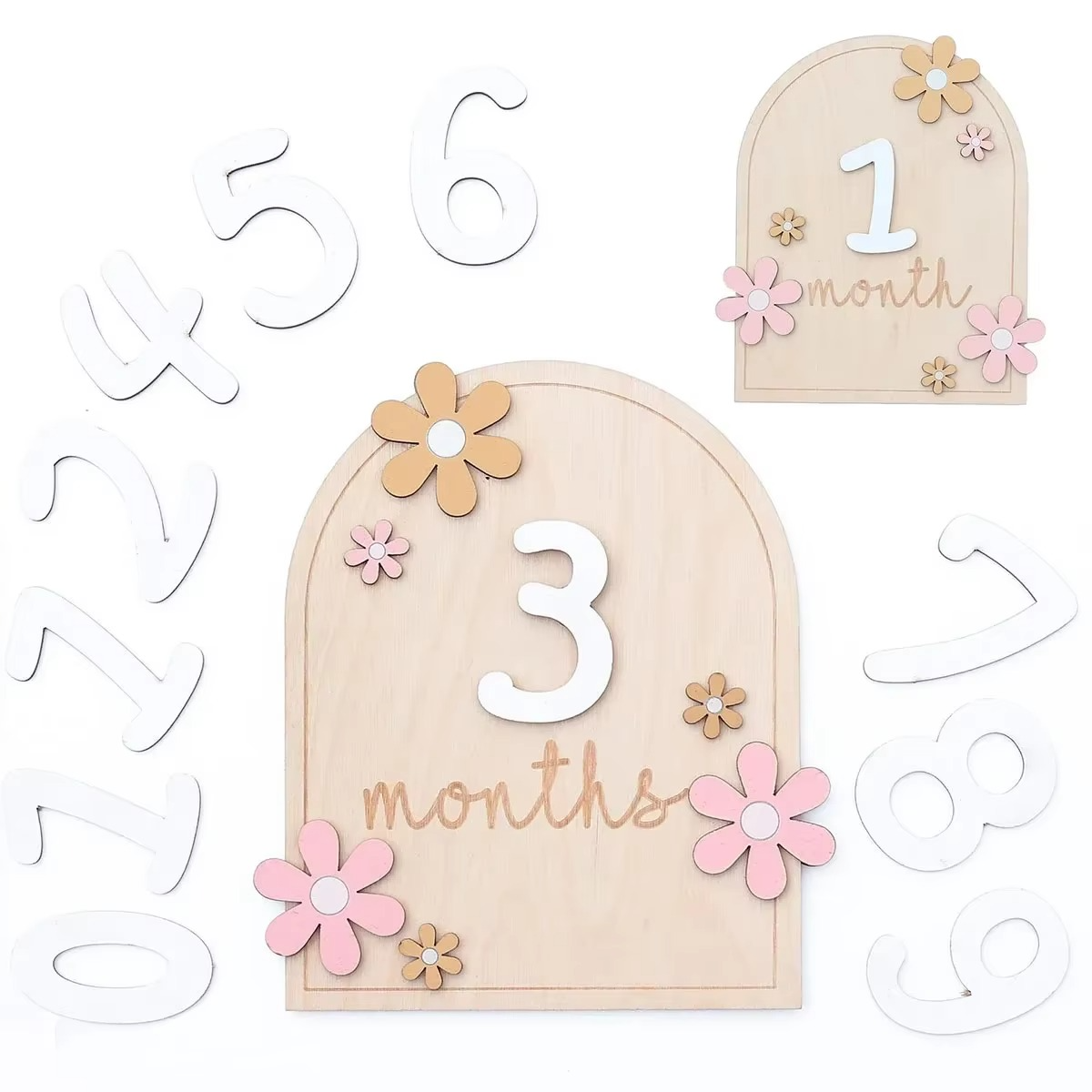 Wooden Baby Monthly Milestone Cards – Double-Sided Flower Milestone Markers 0-12 Months – Newborn Photography Props for Girls & Boys – Baby Shower Keepsake Gift