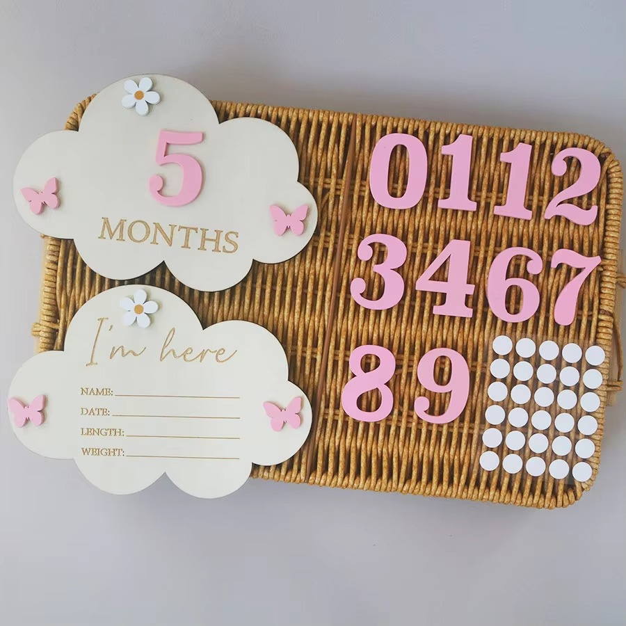 2PCS Newborn Photography Props – Wooden Baby Birth Announcement Signs – Custom Baby Name Announcement Plaques – Baby Memorial Keepsake & Baby Shower Gift