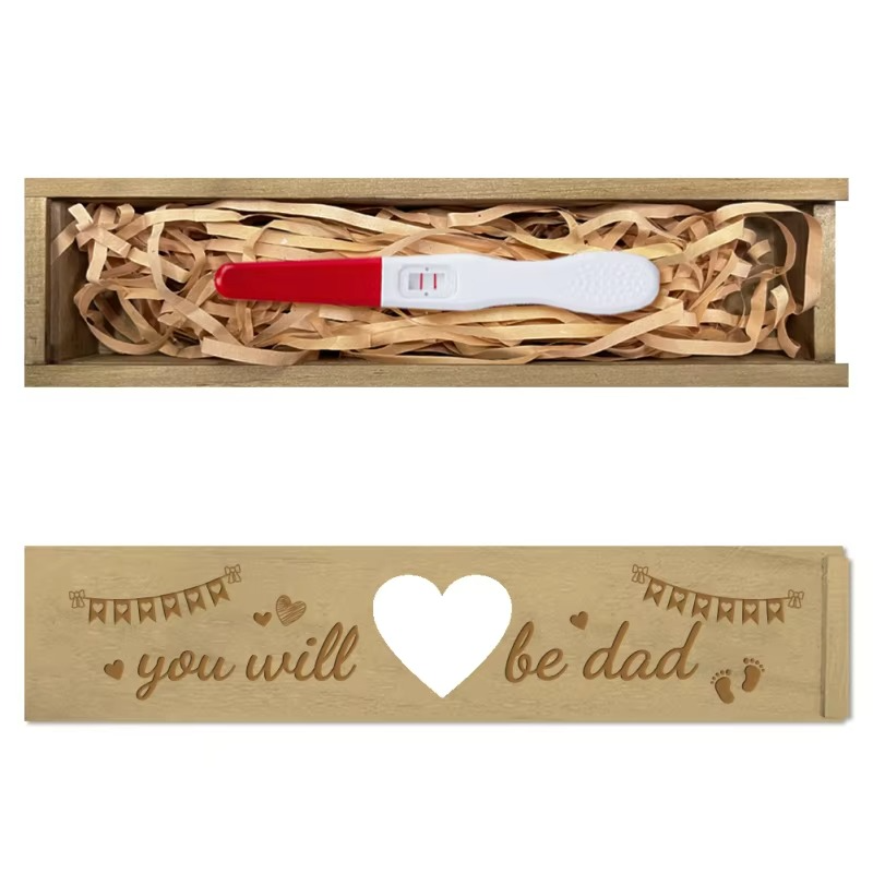 Pregnancy Announcement Wooden Keepsake Box – Pregnancy Test Reveal Gift Box with Slide Cover – Surprise Baby Announcement Memory Box for Mom, Dad & Grandparents